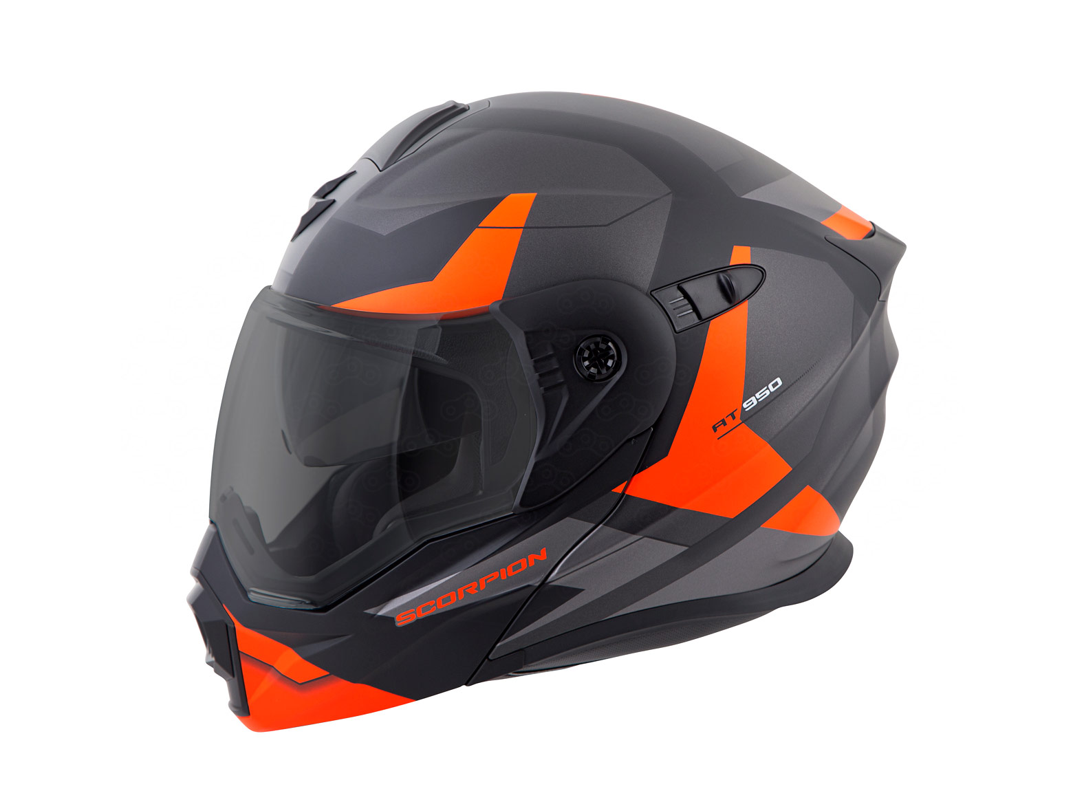 Яркие расцветки шлема Скорпион АТ-950 сделают водителя мотоцикла более заметным.